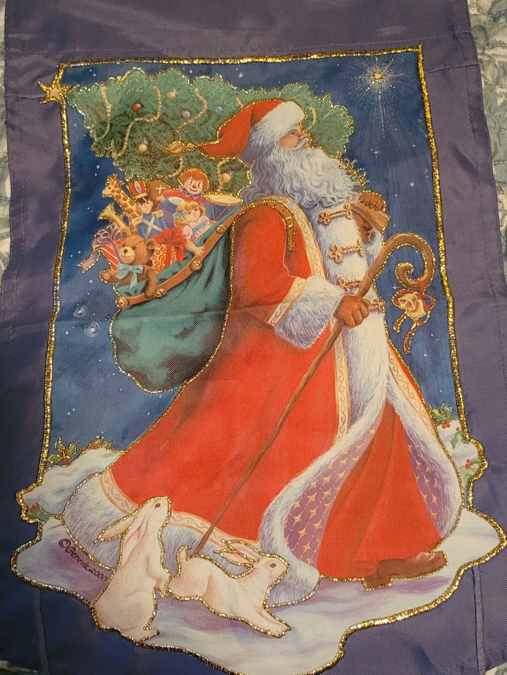 Festive Santa with Gifts Holiday Banner - Red and Green